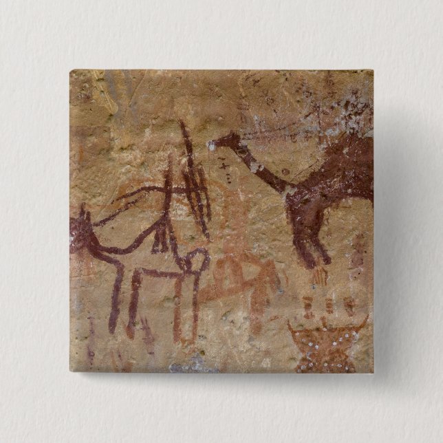 Prehistoric rock paintings with camels and 15 cm square badge (Front)