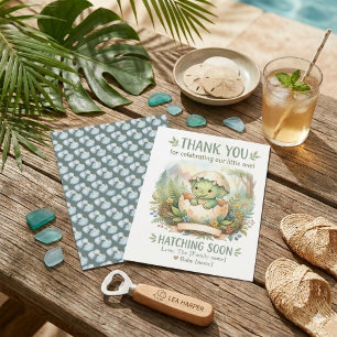 Prehistoric Sage Green Baby Boy Shower Thank You Card