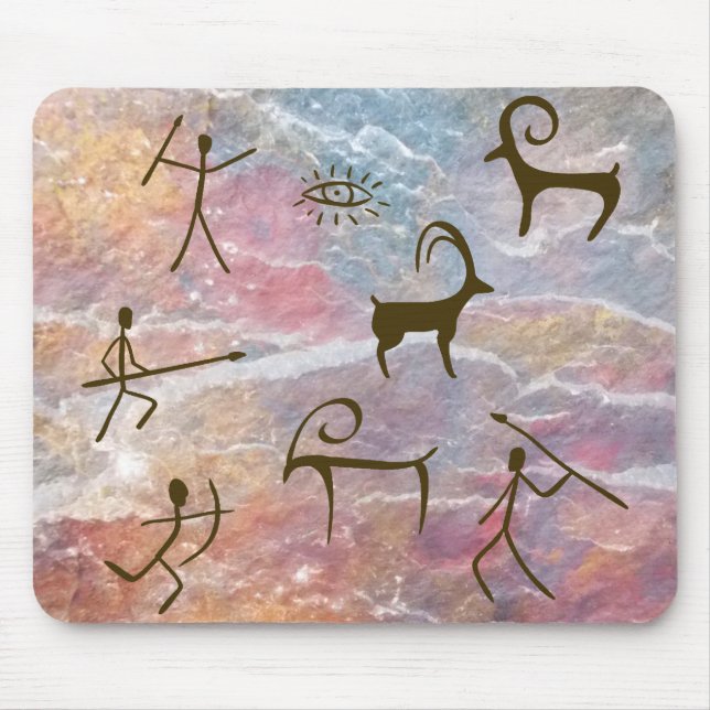 Prehistoric Style Cave Painting Hunters and Animal Mouse Mat (Front)