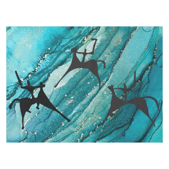Prehistoric Three Horsemen Cave Drawing Tablecloth (Front (Horizontal))