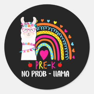 PreK No Prob Llama Teacher Rainbow Back To School  Classic Round Sticker