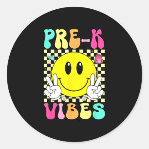 Prek vibes teacher retro smile face back to school classic round sticker