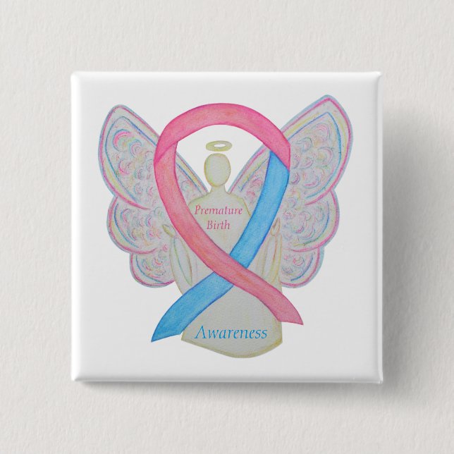 Premature Birth Awareness Angel Ribbon Custom Pin (Front)