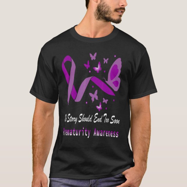 Prematurity Awareness Preemie Purple Ribbon Butter T-Shirt (Front)