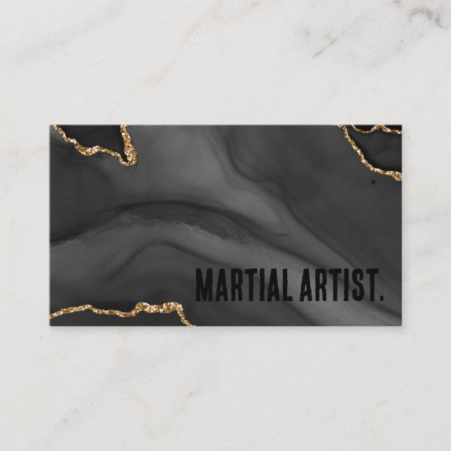 Premier Black and Gold Glitter Agate Minimalist Business Card (Front)