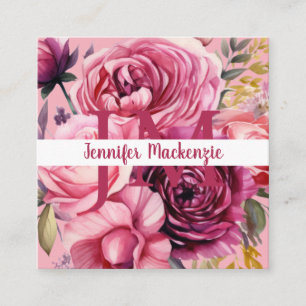 Premier Chic Bright Pink Floral Flowers Square Business Card