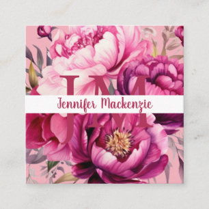 Premier Chic Bright Pink Floral Flowers Square Business Card