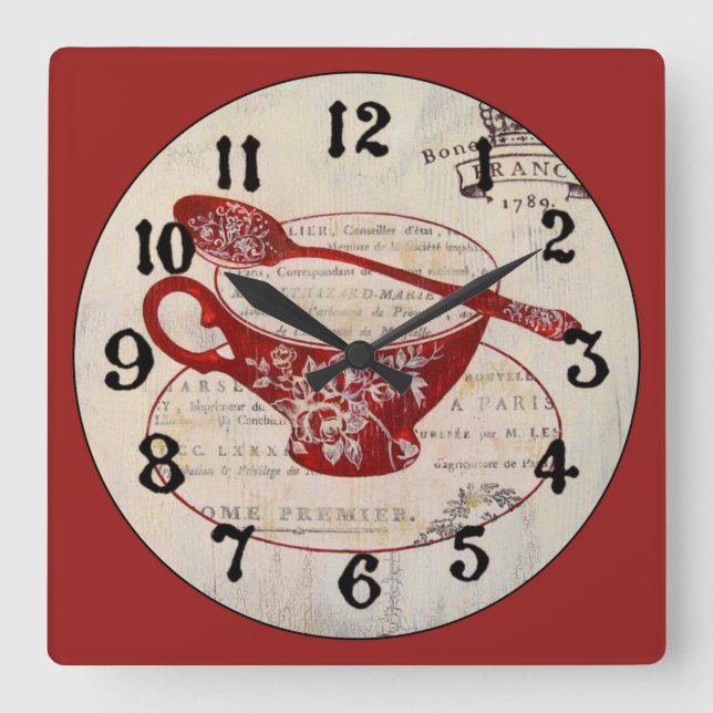 Premier Coffee in Paris Square Wall Clock (Front)