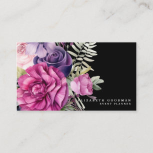 Premier Pink Purple Floral Black Business Cards