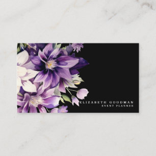 Premier Purple Floral Black Business Cards
