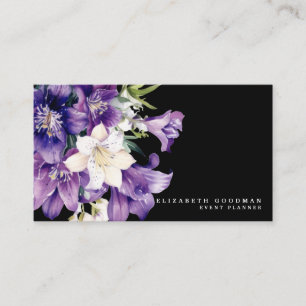 Premier Purple Floral Black Business Cards