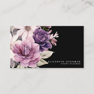 Premier Purple Floral Black Business Cards