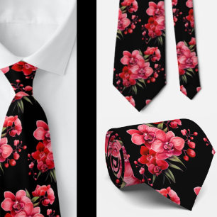 Premier Red Orchids Formal Sharp Neck Tie