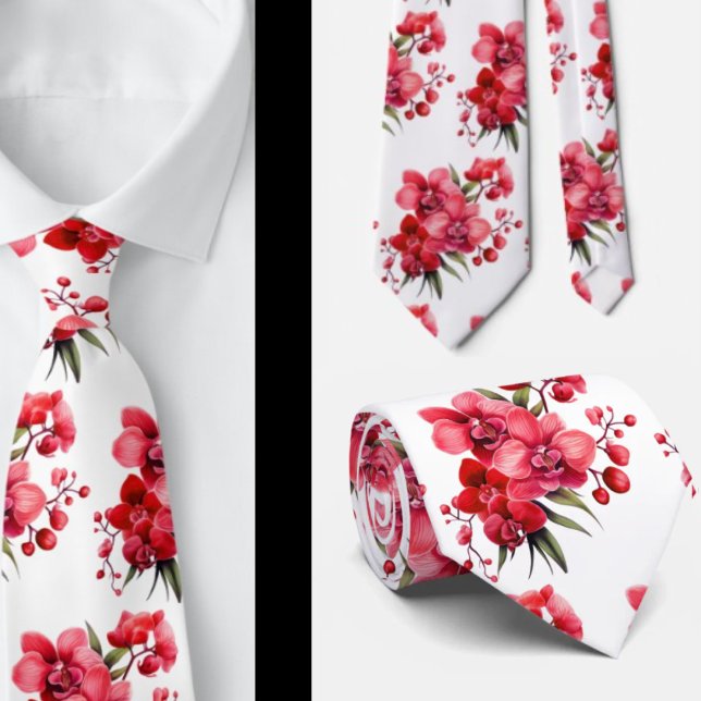 Premier Red Orchids Formal Sharp Neck Tie (Creator Uploaded)
