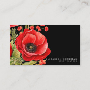 Premier Red Poppies Black Business Cards