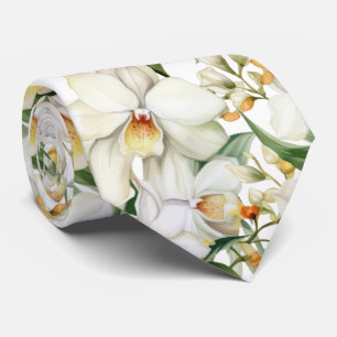 Premier White Orchids Formal Sharp Neck Tie
