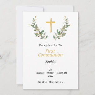 Première Communion - Croix fleurie Invitation