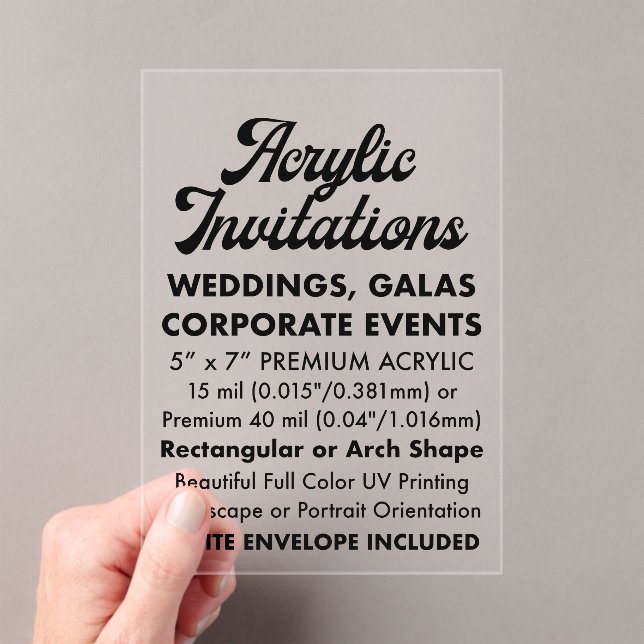 Premium 40 Mil Clear Acrylic Invitation (Insitu (Handheld))