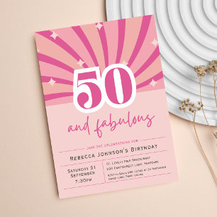 Premium 50th Birthday Invitation pink retro