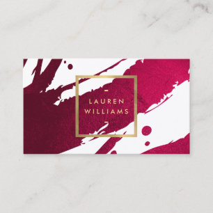 Premium Abstract Deep Ruby Red Brushstrokes Business Card