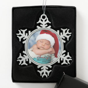 Premium Baby 1st Christmas Photo Snowflake Pewter Christmas Ornament