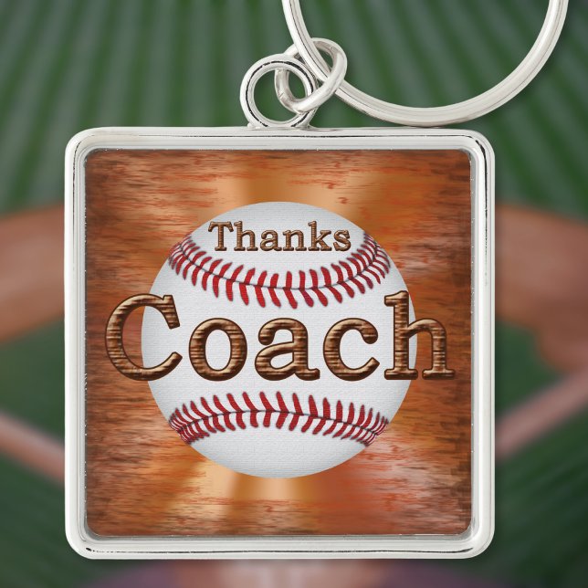 Premium Baseball Keychains GRUNGE "Thanks Coach" (Personalized, baseball coach appreciation gifts. Baseball keychains. Inexpensive baseball coach gift)