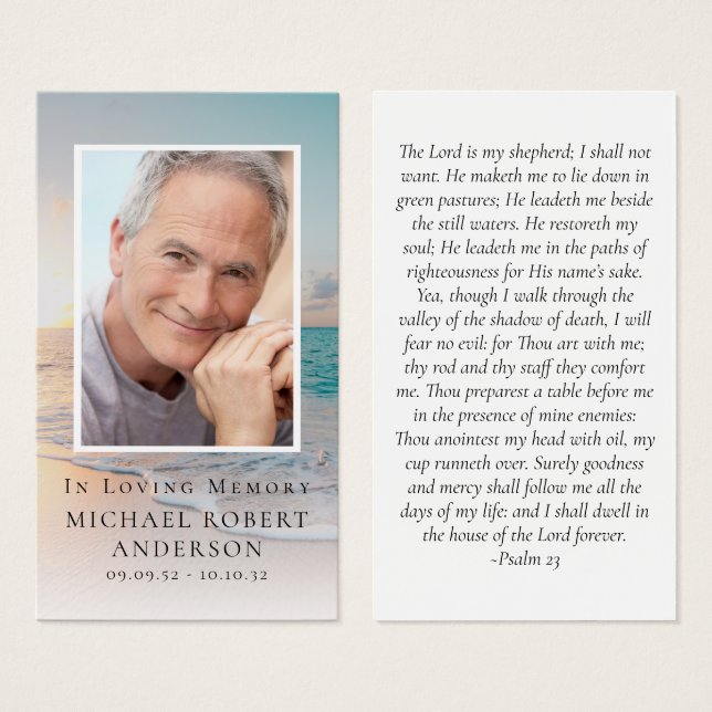 Premium Beach Photo Memorial Prayer Card (Front & Back)