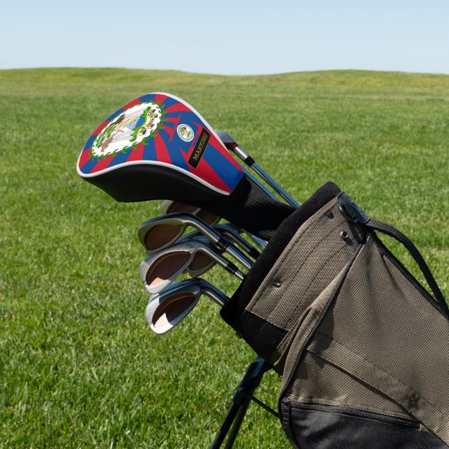 Premium Belise Golf & Belizean Flag / Patriots Golf Head Cover (In Situ)