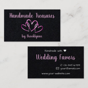 Premium Black 3 Pink Hearts Handmade with Love Business Card