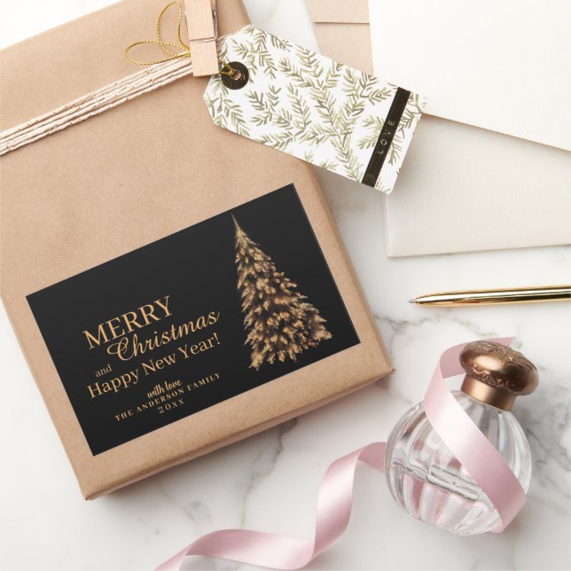 Premium Black and Gold Christmas tree Christmas Rectangular Sticker (Gifting)