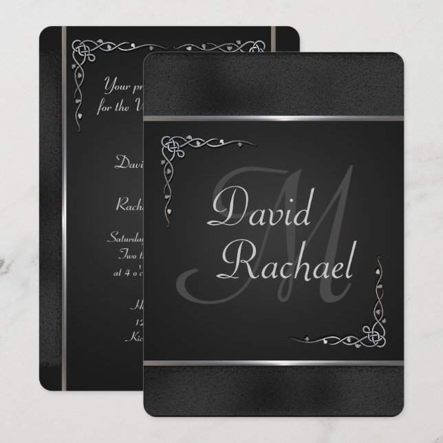 Premium Black and Silver Wedding Invitations (Front/Back)