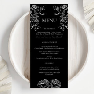 Premium Black And White French Roses Wedding Menu
