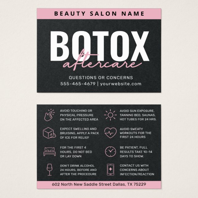  Premium Black Botox Aftercare Instruction Card (Front & Back)