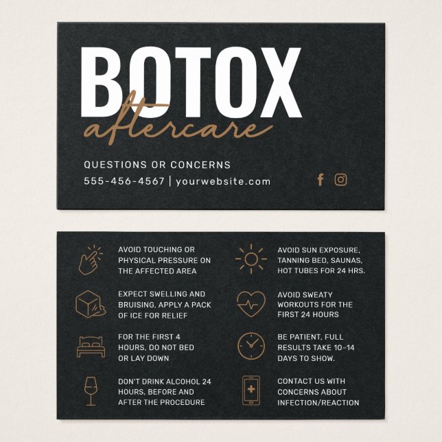Premium Black Botox Injection Instruction Card (Front & Back)