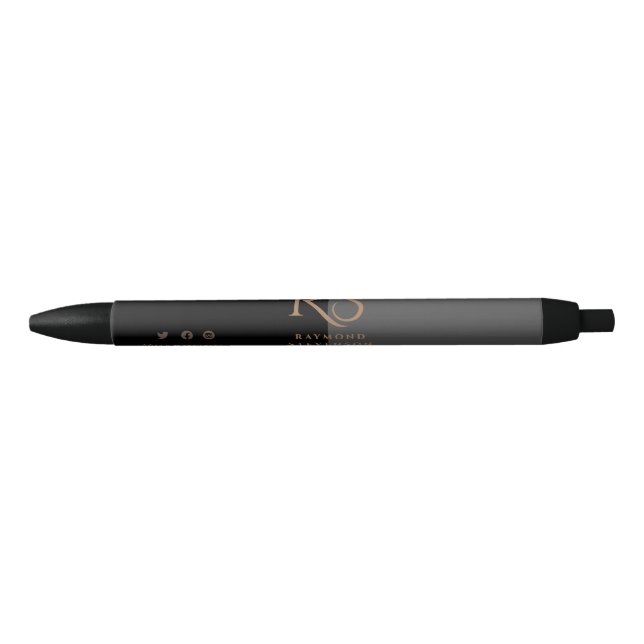 Premium Black Chic Gold Professional Monogram Black Ink Pen (Front)