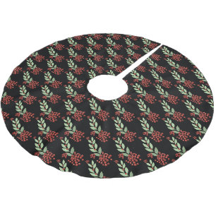 Premium Black Christmas Botanical Berries Holiday Brushed Polyester Tree Skirt