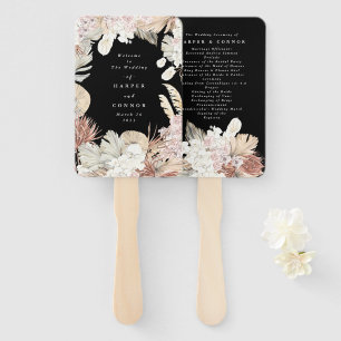 Premium Black Elegant Pampas Grass Tropical Jungle Hand Fan