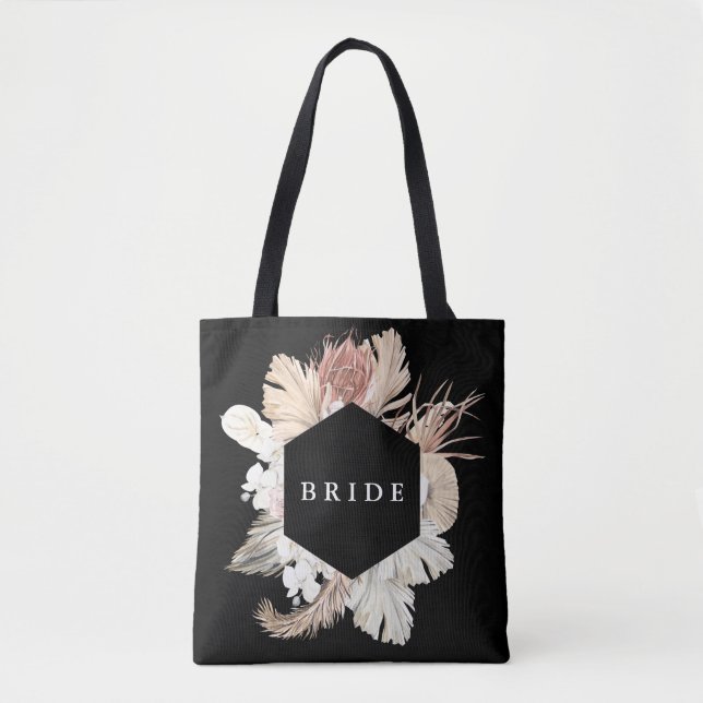 Premium Black Elegant Pampas Grass Tropical Jungle Tote Bag (Front)