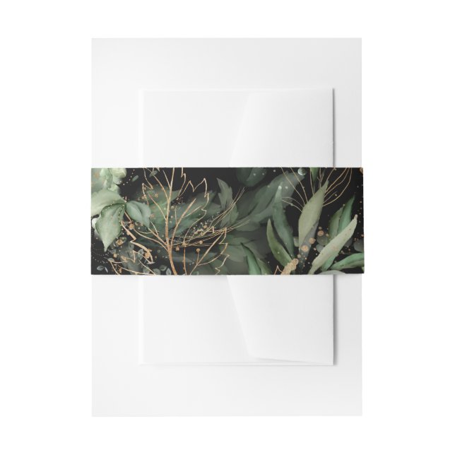 Premium Black Gold Botanical Eucalyptus Greenery Invitation Belly Band (Front Example)