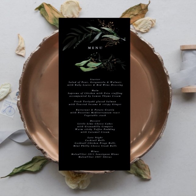 Premium Black Gold Botanical Eucalyptus Greenery Menu (Creator Uploaded)