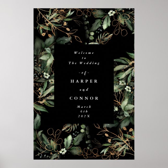 Premium Black Gold Botanical Eucalyptus Greenery Poster (Front)