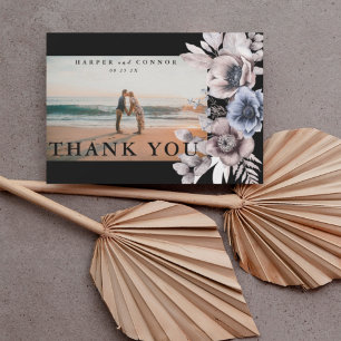 Premium Black Gold Botanical Pampas Florals Photo Thank You Card