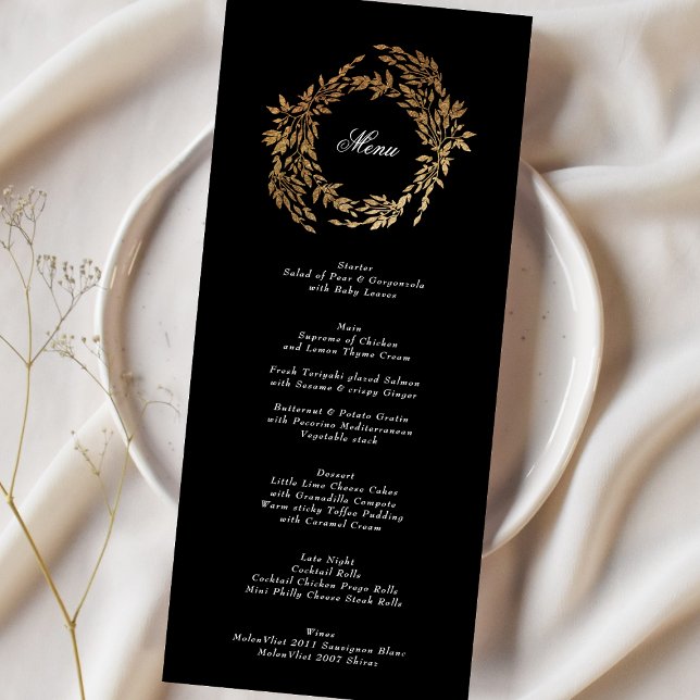 Premium Black Gold Crest Classic Elegant Wedding Menu (Creator Uploaded)