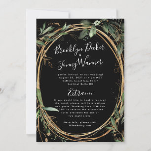 Premium Black Gold Eucalyptus Details Back Wedding Invitation