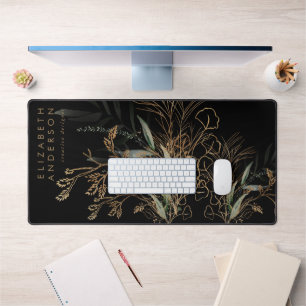 Premium Black Gold Eucalyptus Elegant Large Mouse Desk Mat