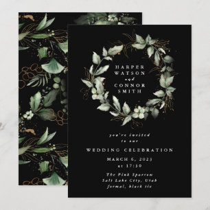 Premium Black Gold Eucalyptus Wreath Greenery Moss Invitation