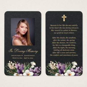 Premium Black Gold Floral Memorial Prayer Cards