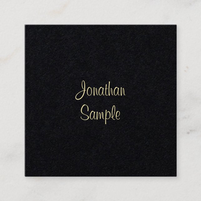 Premium Black Gold Hand Script Font Elegant Plain Square Business Card (Front)