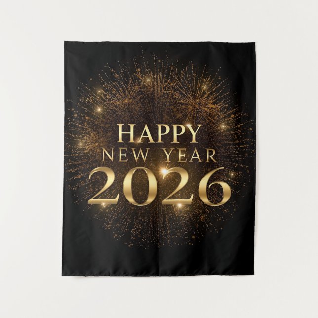 premium black gold happy new year party backdrop tapestry (Front)