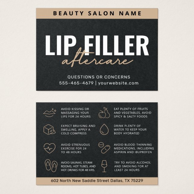 Premium Black Luxury Lip Filler Aftercare Card (Front & Back)